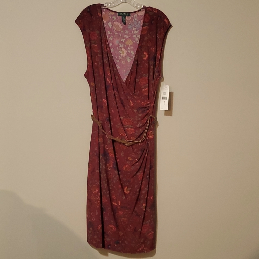 RALPH LAUREN RED/FLORAL DRESS SZ 1X NWT